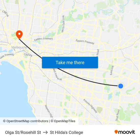 Olga St/Rosehill St to St Hilda's College map