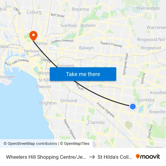 Wheelers Hill Shopping Centre/Jells Rd to St Hilda's College map