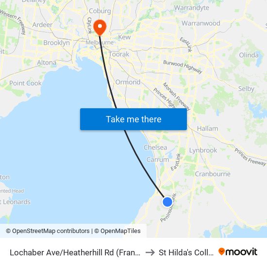 Lochaber Ave/Heatherhill Rd (Frankston) to St Hilda's College map