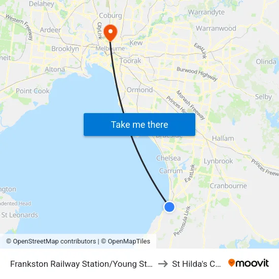 Frankston Railway Station/Young St to St Hilda's College map