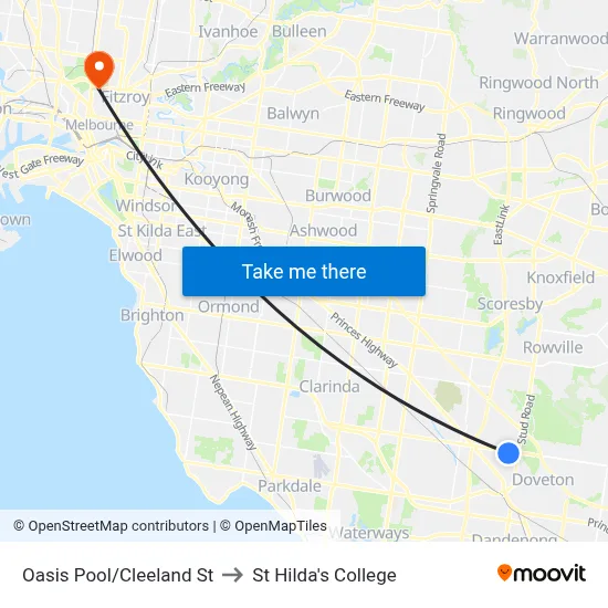 Oasis Pool/Cleeland St to St Hilda's College map