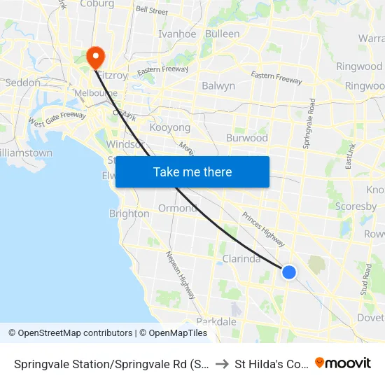 Springvale Station/Springvale Rd to St Hilda's College map