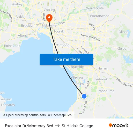 Excelsior Dr/Monterey Bvd to St Hilda's College map