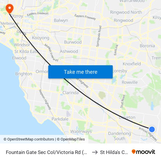 Fountain Gate Sec Col/Victoria Rd (Narre Warren) to St Hilda's College map