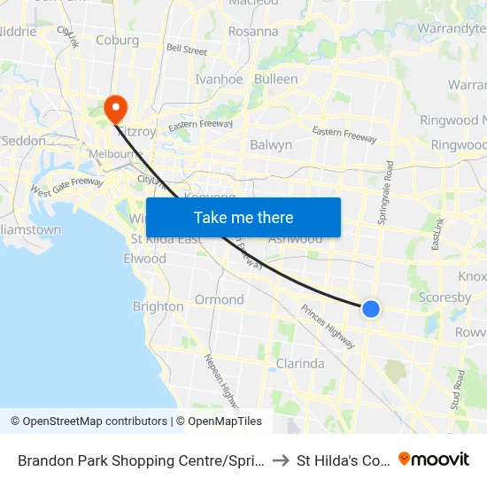 Brandon Park Shopping Centre/Springvale Rd to St Hilda's College map