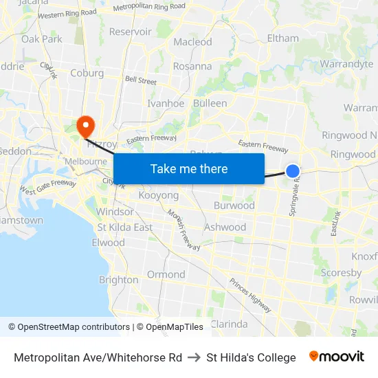 Metropolitan Ave/Whitehorse Rd to St Hilda's College map