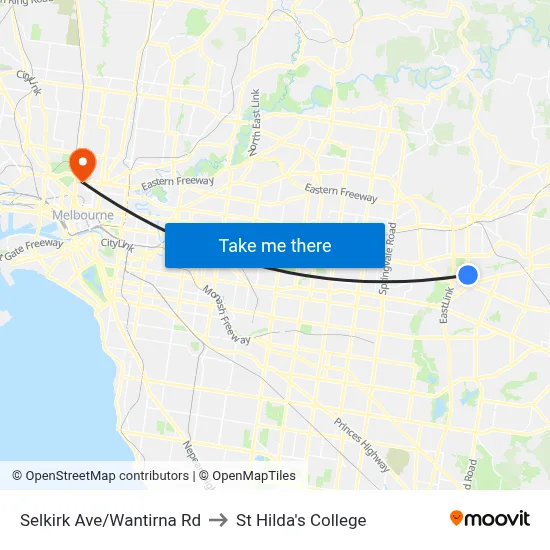 Selkirk Ave/Wantirna Rd to St Hilda's College map