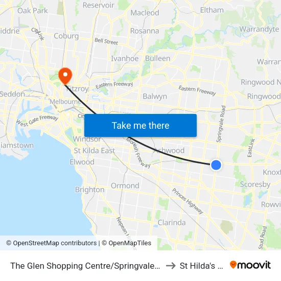 The Glen Shopping Centre/Springvale Rd to St Hilda's College map