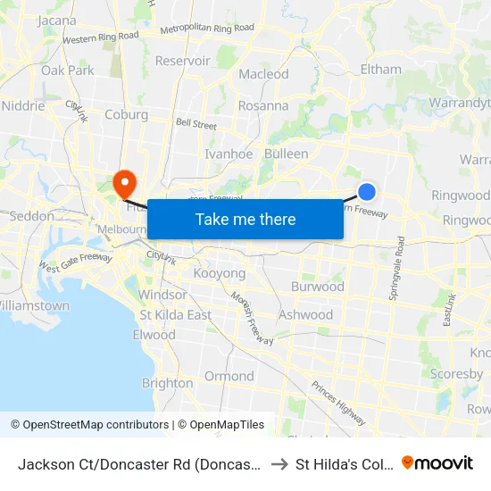 Jackson Ct/Doncaster Rd to St Hilda's College map