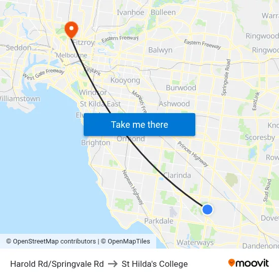 Harold Rd/Springvale Rd to St Hilda's College map