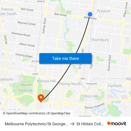 Melbourne Polytechnic/St Georges Rd to St Hilda's College map
