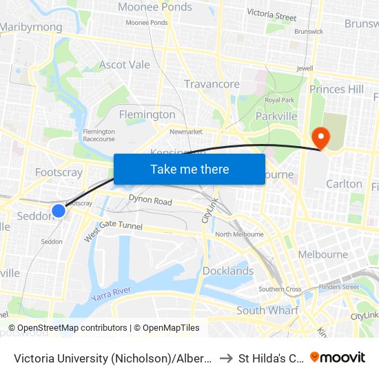 Victoria University (Nicholson)/Albert St (Footscray) to St Hilda's College map