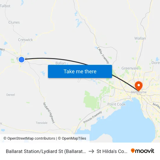 Ballarat Station/Lydiard St to St Hilda's College map