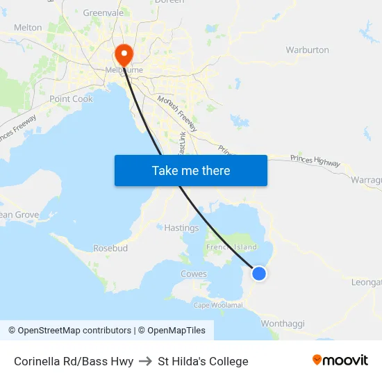 Corinella Rd/Bass Hwy to St Hilda's College map