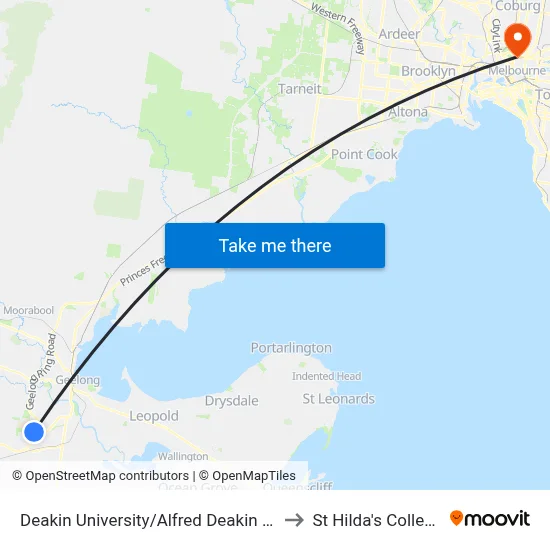 Deakin University/Alfred Deakin Dr to St Hilda's College map