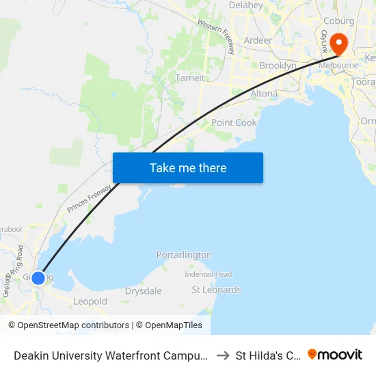 Deakin University Waterfront Campus/Brougham St to St Hilda's College map