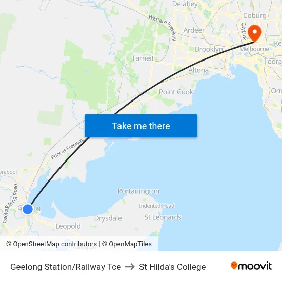 Geelong Station/Railway Tce to St Hilda's College map
