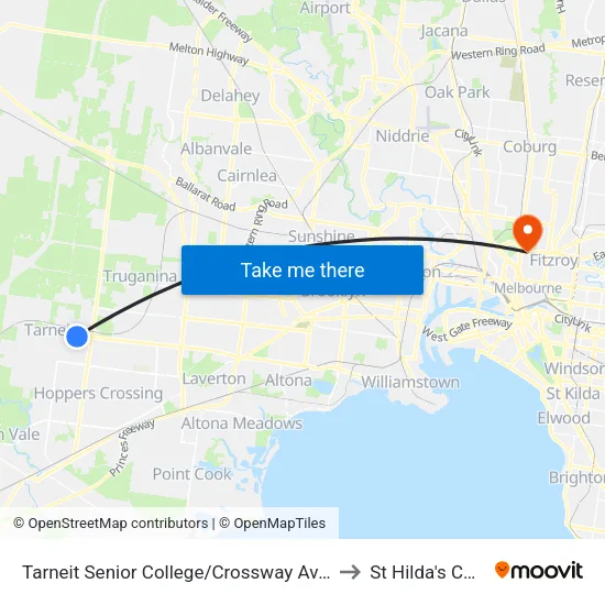 Tarneit Senior College/Crossway Ave to St Hilda's College map