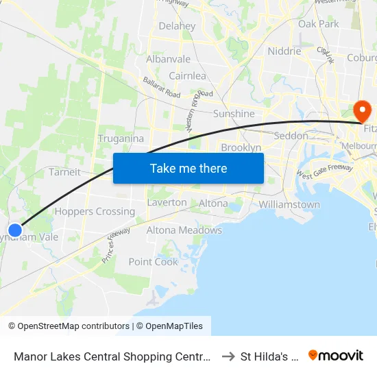 Manor Lakes Central Shopping Centre/Manor Lakes Bvd to St Hilda's College map