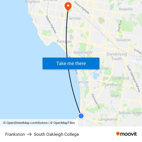 Frankston to South Oakleigh College map