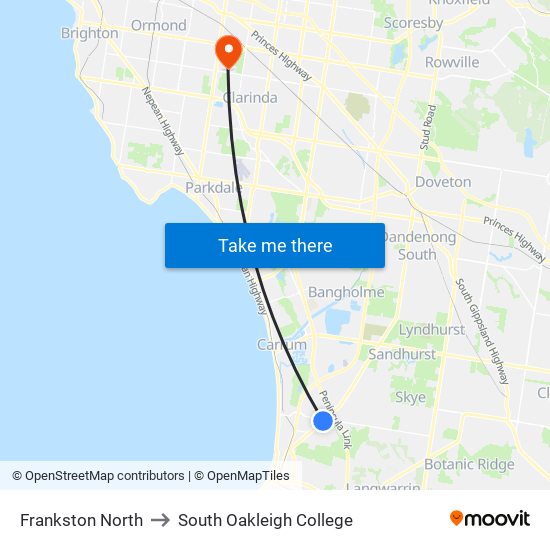 Frankston North to South Oakleigh College map