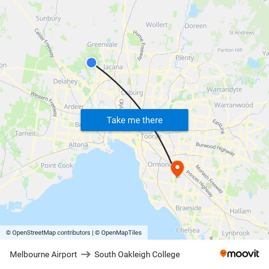 Melbourne Airport to South Oakleigh College map