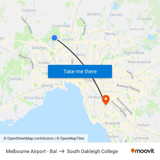 Melbourne Airport - Bal to South Oakleigh College map