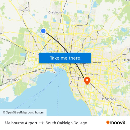 Melbourne Airport to South Oakleigh College map