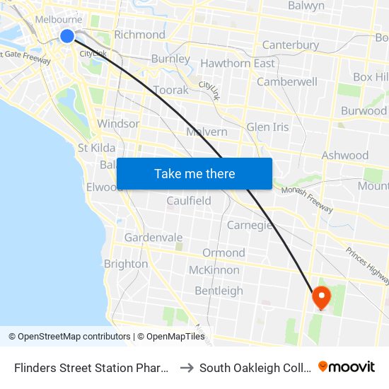Flinders Street Station Pharmacy to South Oakleigh College map