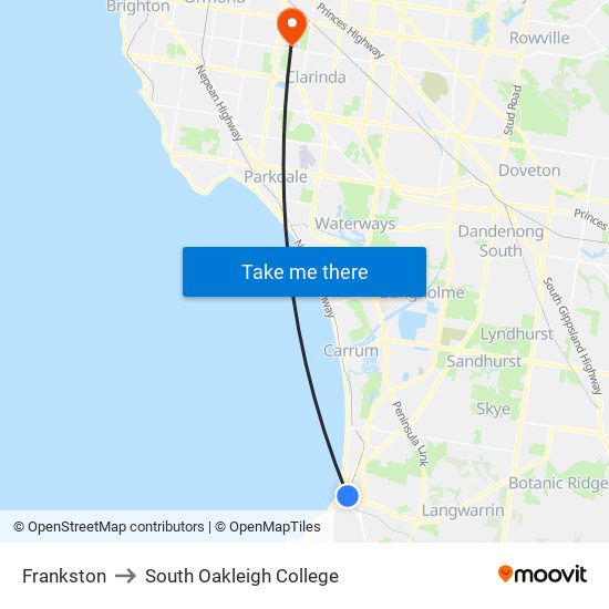 Frankston to South Oakleigh College map