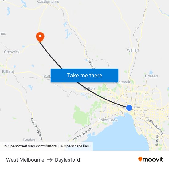 West Melbourne to Daylesford map