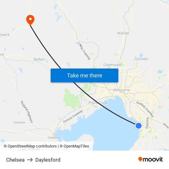 Chelsea to Daylesford map