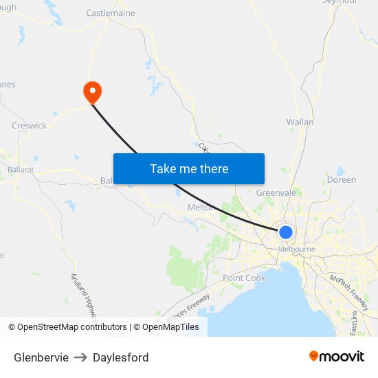 Glenbervie to Daylesford map