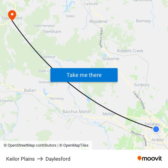 Keilor Plains to Daylesford map