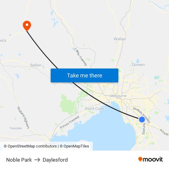 Noble Park to Daylesford map