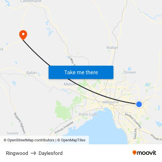 Ringwood to Daylesford map