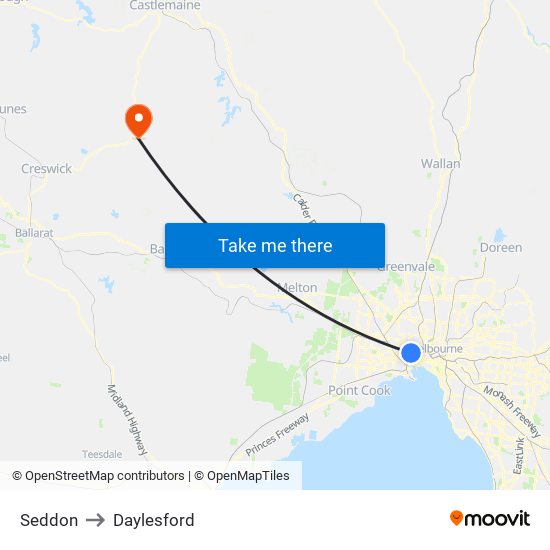 Seddon to Daylesford map