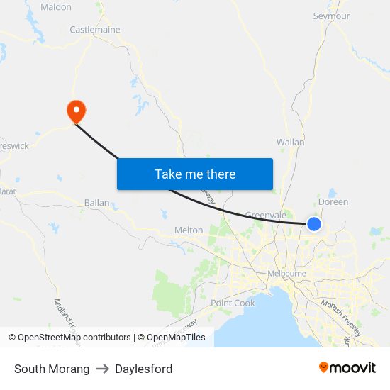 South Morang to Daylesford map