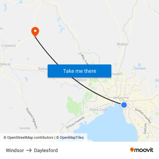 Windsor to Daylesford map