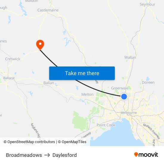 Broadmeadows to Daylesford map