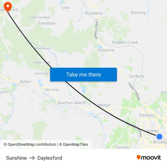 Sunshine to Daylesford map