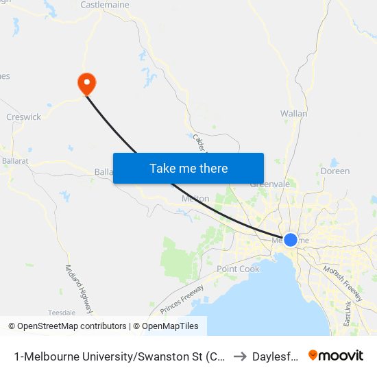 1-Melbourne University/Swanston St (Carlton) to Daylesford map