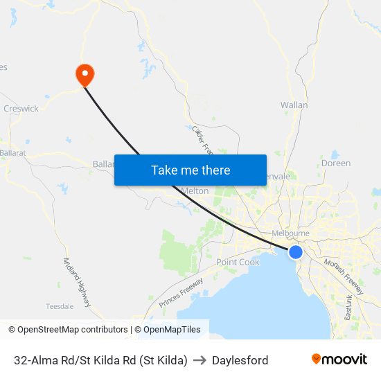 32-Alma Rd/St Kilda Rd (St Kilda) to Daylesford map