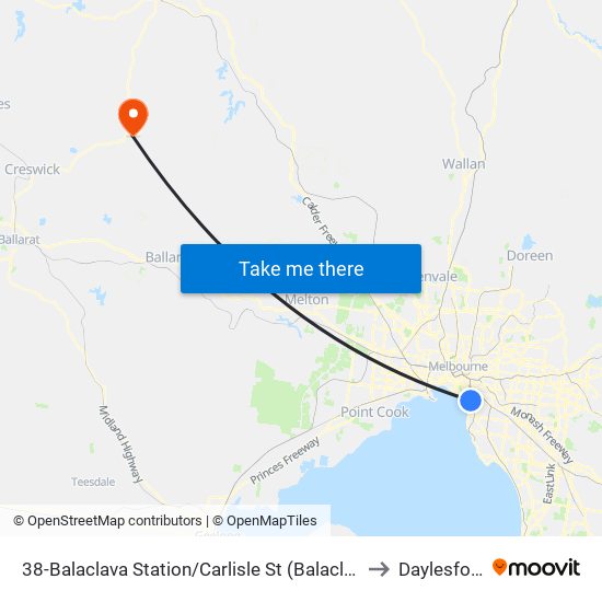 38-Balaclava Station/Carlisle St (Balaclava) to Daylesford map