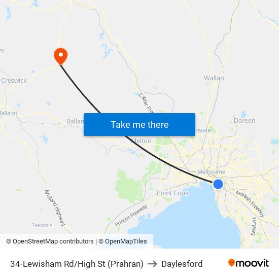 34-Lewisham Rd/High St (Prahran) to Daylesford map