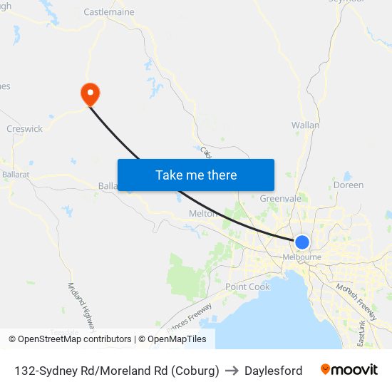 132-Sydney Rd/Moreland Rd (Coburg) to Daylesford map