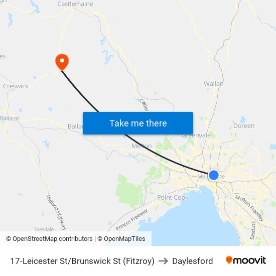 17-Leicester St/Brunswick St (Fitzroy) to Daylesford map