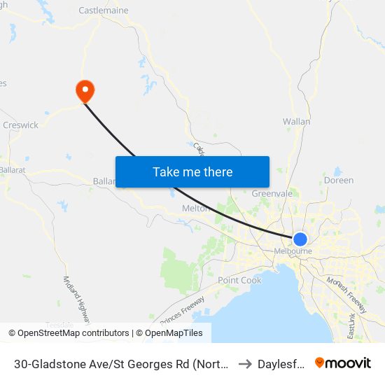 30-Gladstone Ave/St Georges Rd (Northcote) to Daylesford map