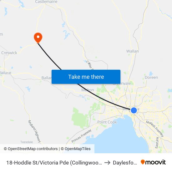 18-Hoddle St/Victoria Pde (Collingwood) to Daylesford map