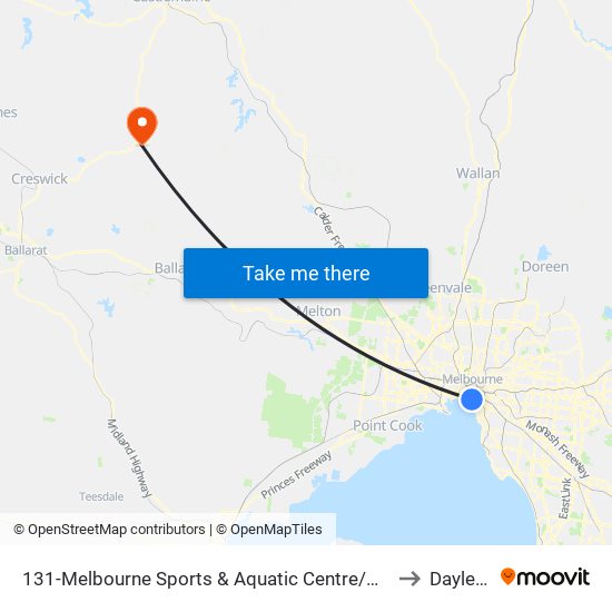 131-Melbourne Sports & Aquatic Centre/Albert Rd (Albert Park) to Daylesford map